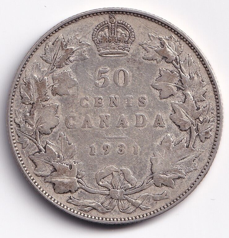 Canada 1931 Fifty Cent 50c Silver Coin King George V .800 Silver