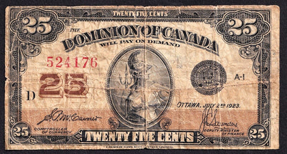 Dominion Of Canada 1923 25 Cent Shinplaster McCavour - Saunders 524176