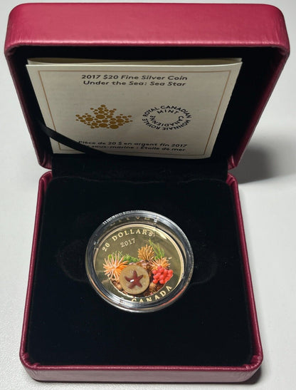 Canada 2017 Glass Sea Star Under the Sea $20 1OZ Pure Silver Proof Coloured Coin