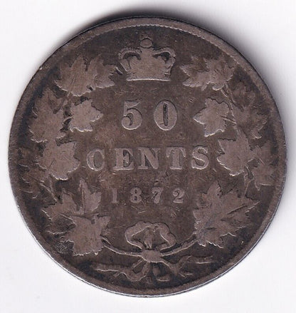 Canada 1872 H 50c Fifty Cent Silver Coin Queen Victoria .925 Silver