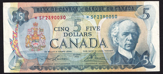 Canada 1972 $5 Five Dollar Banknote Lawson - Bouey Replacement *SP 2390050