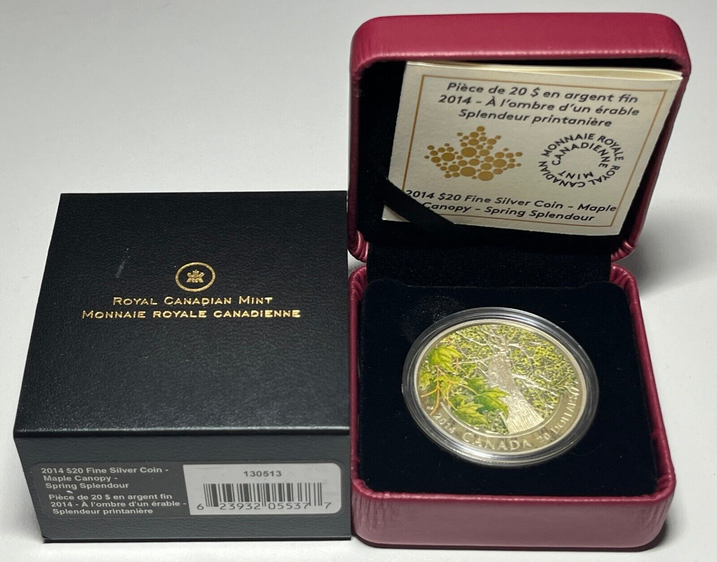 2014 Canada $20 Maple Canopy Spring Splendor Coloured .9999 Pure Silver