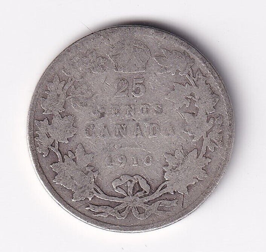 Canada 1910 25 Cents Twenty Five Cent Silver Coin - King Edward