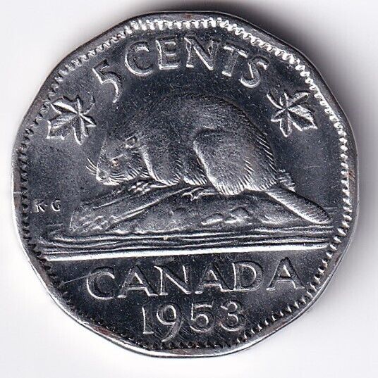 Canada 1953 Five Cent 5c Nickel Queen Elizabeth II Shoulder Fold Lustourous