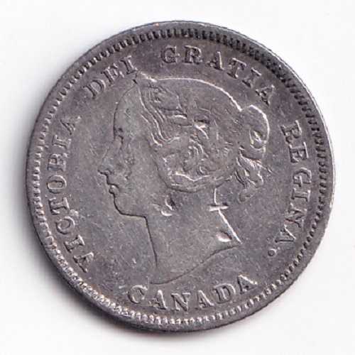 Canada 1886 5C 5 Cents LG "6" Queen Victoria .925 Silver Coin