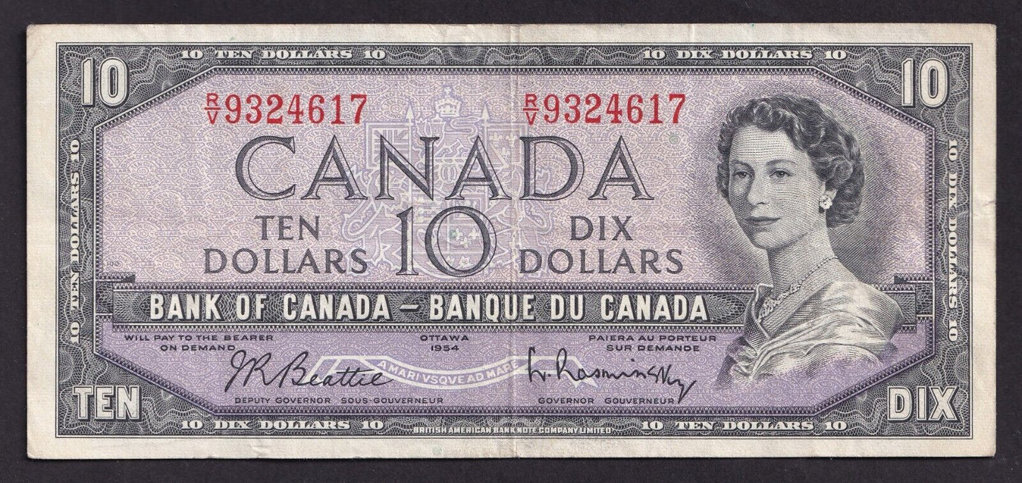 Canada 1954 $10 Ten Dollar Banknote Beattie - Rasminsky R/V 5853823