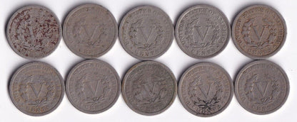 USA 1912 P Liberty Head Five Cent Lot Of Ten Nickels Harder Date