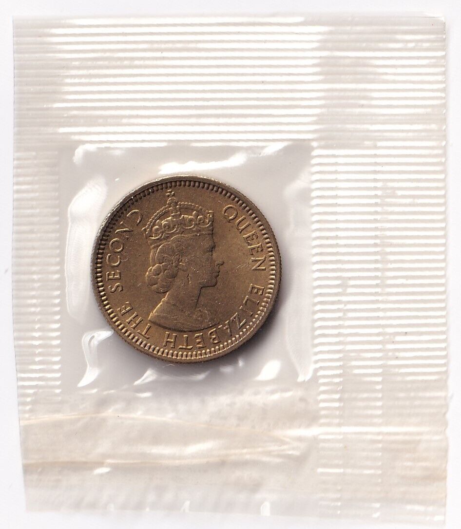 Hong Kong 1960 Five Cent Coin Queen Elizabeth II UNC+ Sealed In Plastic #2