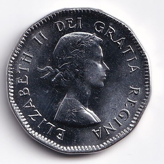 Canada 1953 Five Cent 5c Nickel Queen Elizabeth II No Shoulder Fold Lustourous