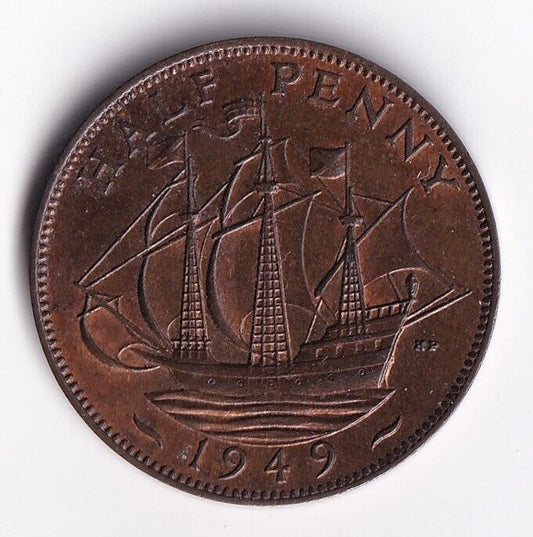 Great Britian 1949 1/2 Half Penny King George VI Copper Coin