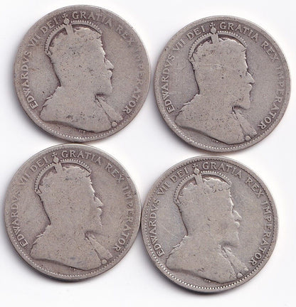 Lot Of 4 1910 Canada Silver Quarter 25 Twenty Five Cent Pieces King Edward