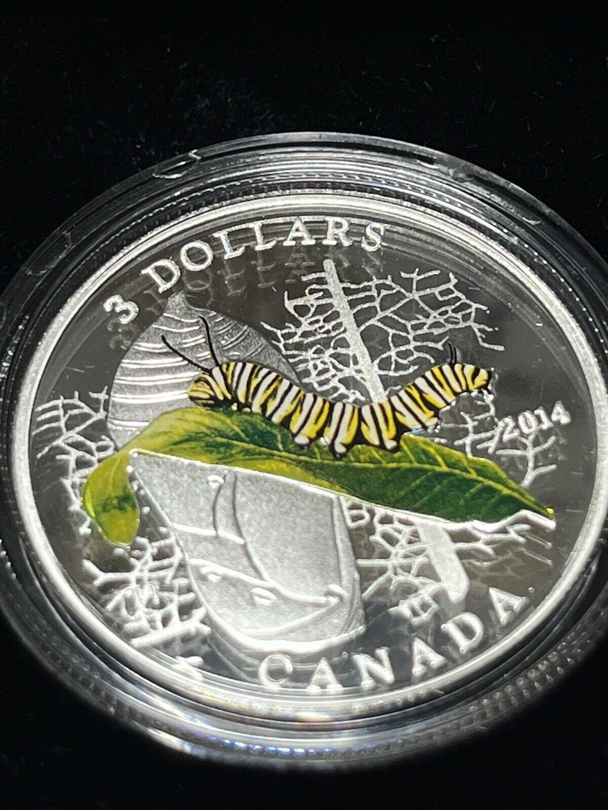 2014 Canada $3 Fine Silver Coin Animal Architects Caterpillar and Chrysalis