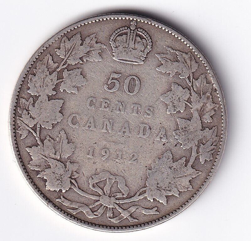 1912 Canada Silver Half Dollar 50 Cent .925 Silver King George V Better Date #1