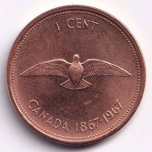 1967 Canada 1 One Cent Queen Elizabeth II Penny Double Legend