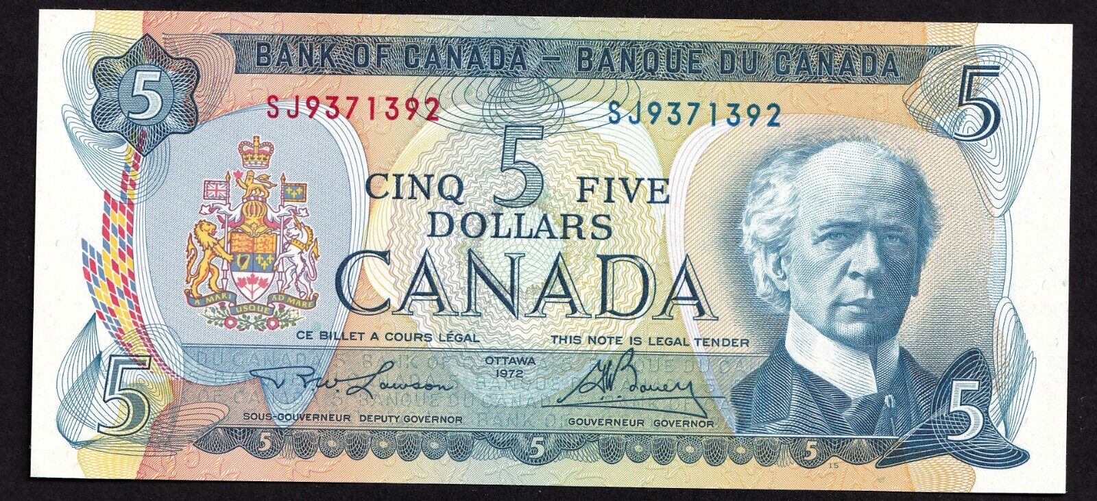 Canada 1972 $5 Five Dollar Banknote Lawson-Bouey Beautiful Colour SJ 9371392