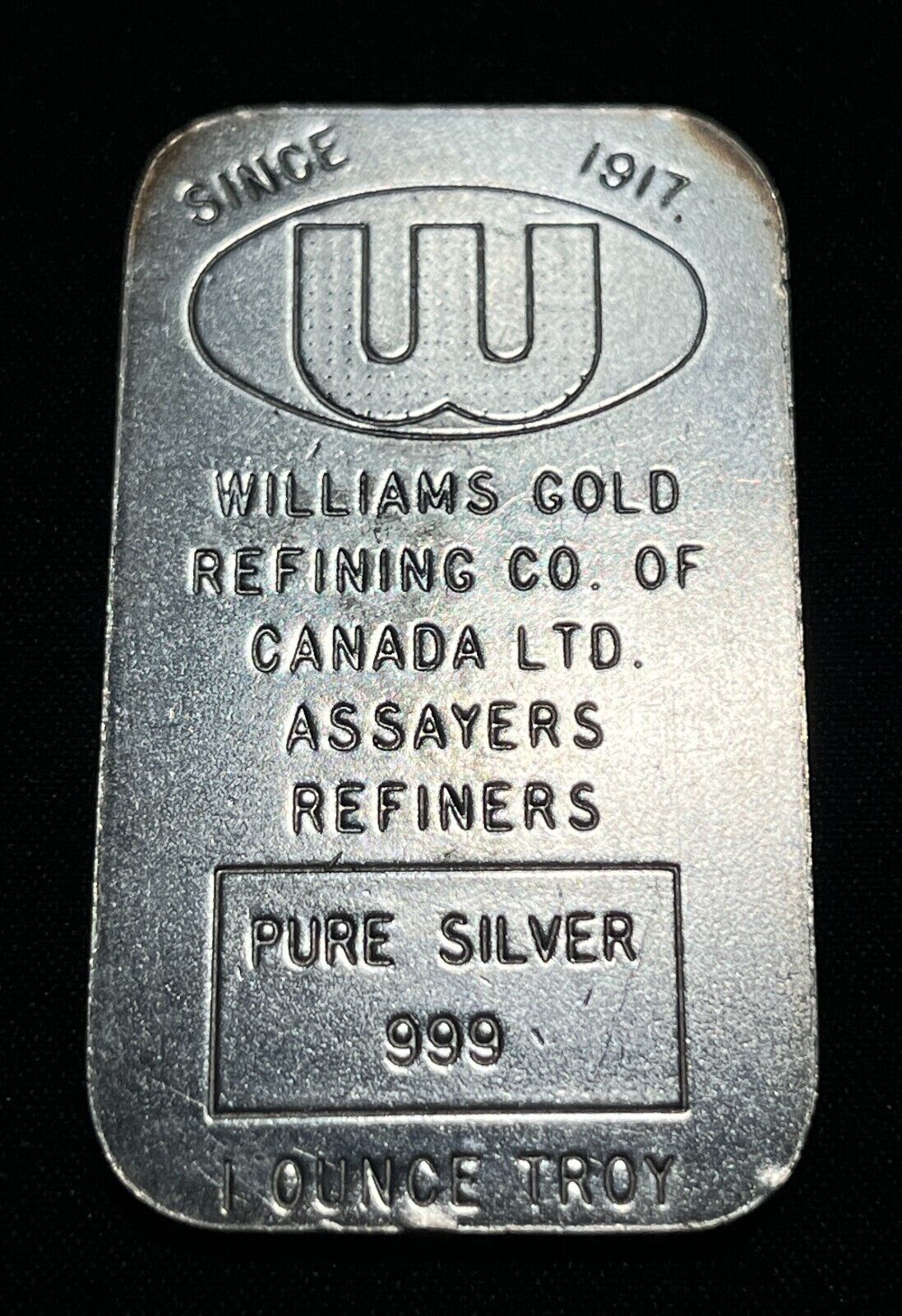 1 oz 999 Silver Williams Gold Refining Company of Canada Ltd. Assayers Refiners