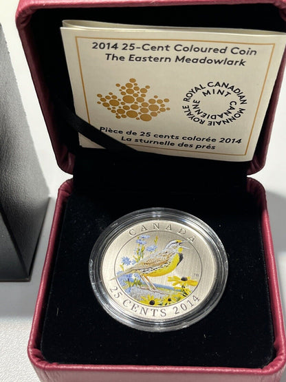 2014 'Eastern Meadowlark' Colorized 25-Cent Coin With Box + COA Nice Looking