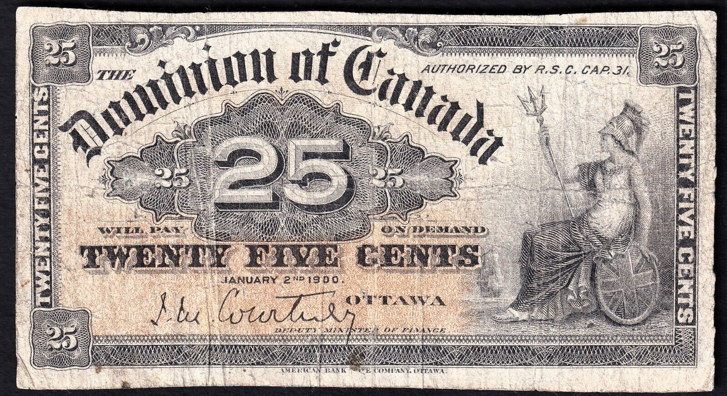 1900 Dominion of Canada 25c Shinplaster Note Courtney