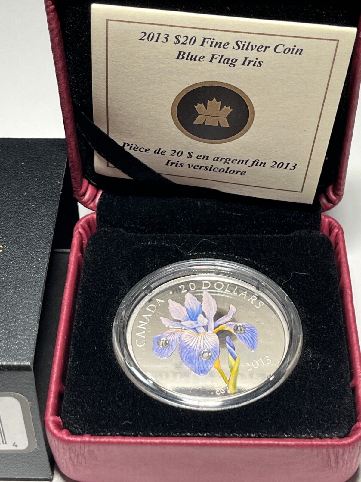 2013 $20 Canada Blue Flag Iris veriscolor Swarovski Dew Drops 1oz Silver Coin