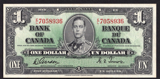 Canada 1937 $1 One Dollar Banknote Gordon - Towers E/L 7058936