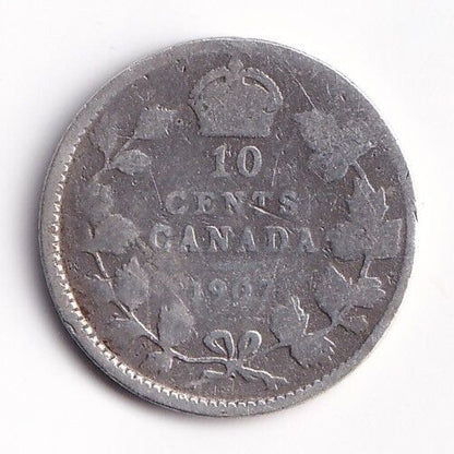 Canada 1907 10 Cents Ten Cent Silver Coin - King Edward VII - VG - .925 Silver