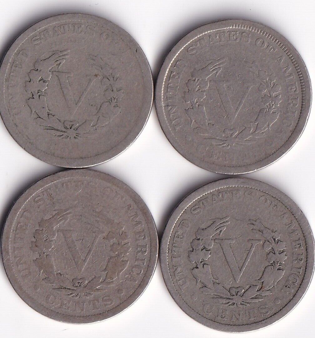 USA 1901 5c Liberty Head Nickel Lot Of Four VG Very Good Harder Date