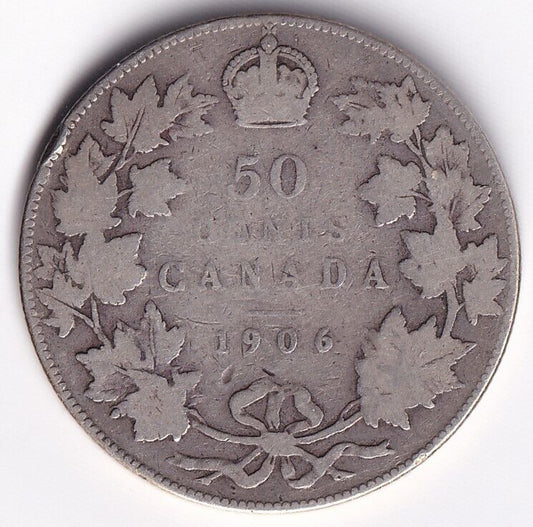 Canada 1906 50c Fifty Cent Silver Coin King Edward VII .925 Silver VG