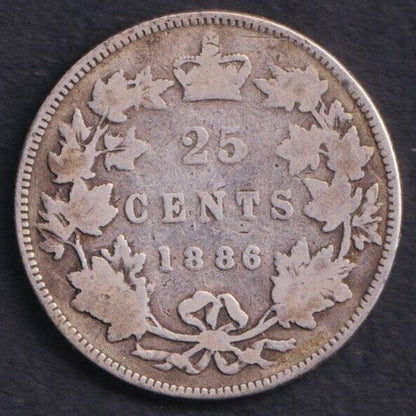 Canada 1886 25c Twenty Five Cent Silver Coin Queen Victoria .925 Silver Key Date