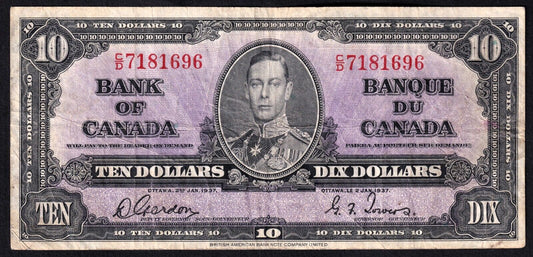 Canada 1937 $10 Ten Dollar Banknote Gordon - Towers C/D 7181696