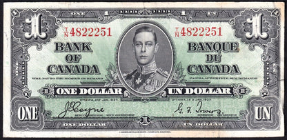 Canada 1937 $1 One Dollar Banknote Coyne - Towers T/N 4822251