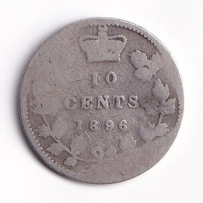 Canada 1896 Ten Cents Dime Queen Victoria .925 Silver Coin - G