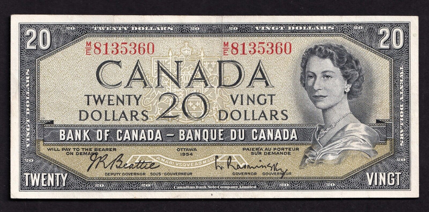 Canada 1954 $20 Twenty Dollar Banknote Beattie - Rasminsky M/E 8135360