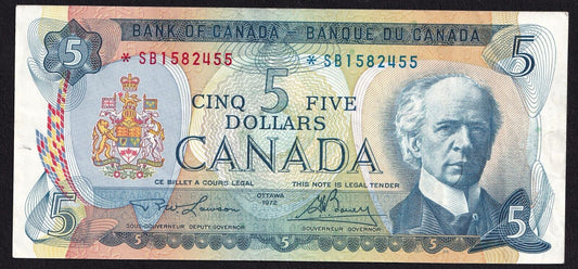 Canada 1972 $5 Five Dollar Banknote Lawson - Bouey Replacement *SB Below 1.6 M