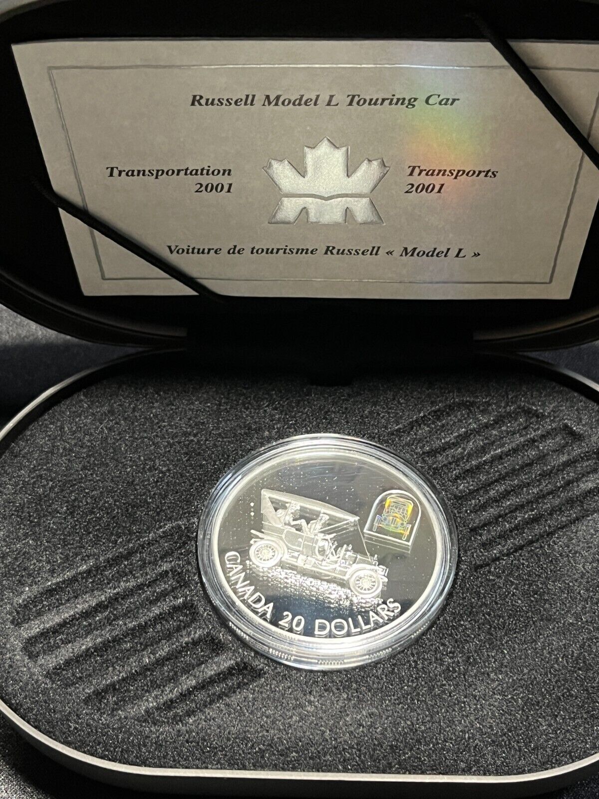 2001 $20.00 Transportation Russell Model L Touring Car Silver Proof Coin