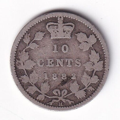 Canada 1882 H Ten Cents Dime Queen Victoria .925 Silver Coin - G