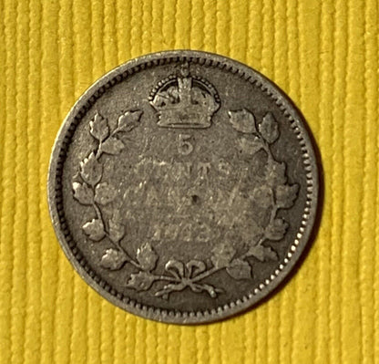 Canada 1913 Silver 5 Cents Nice Grade King George V .925 Silver