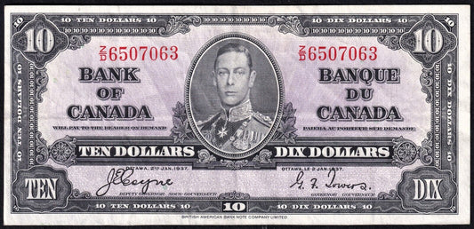 Canada 1937 $10 Ten Dollar Banknote Coyne - Towers Z/D 6507063