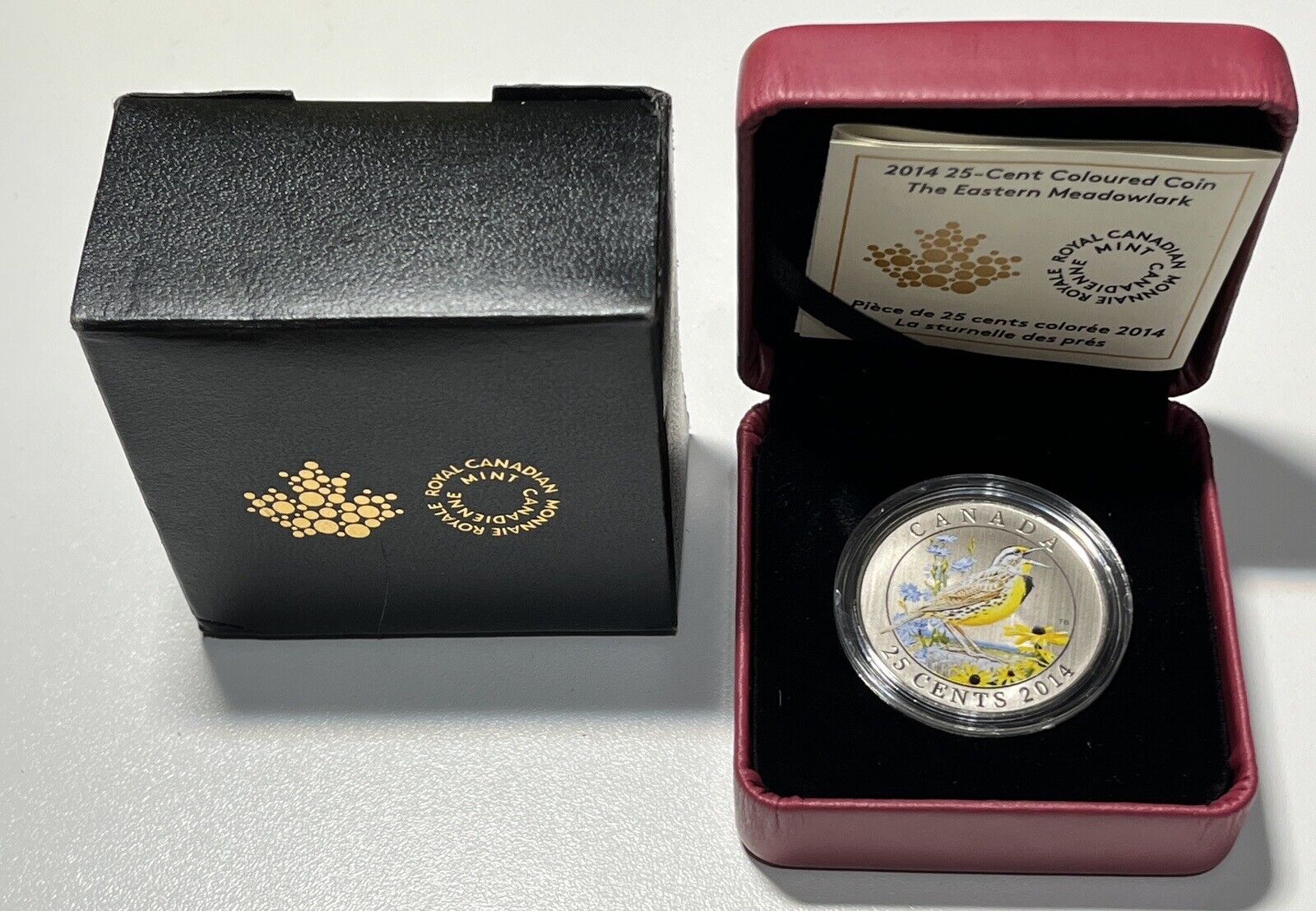 2014 'Eastern Meadowlark' Colorized 25-Cent Coin With Box + COA Nice Looking