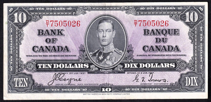 Canada 1937 $10 Ten Dollar Banknote Coyne - Towers D/T 7505026