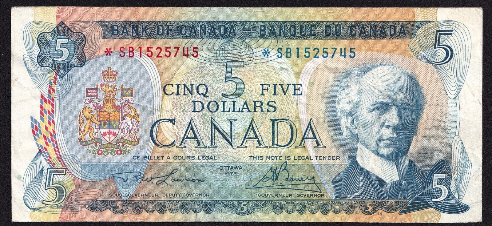 Canada 1972 $5 Five Dollar Banknote Lawson - Bouey Replacement *SB Below 1.6M