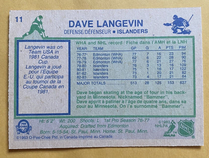 Dave Langevin 1983-84 O-PEE-CHEE OPC Hockey #11 (EXMT+) New York Islanders