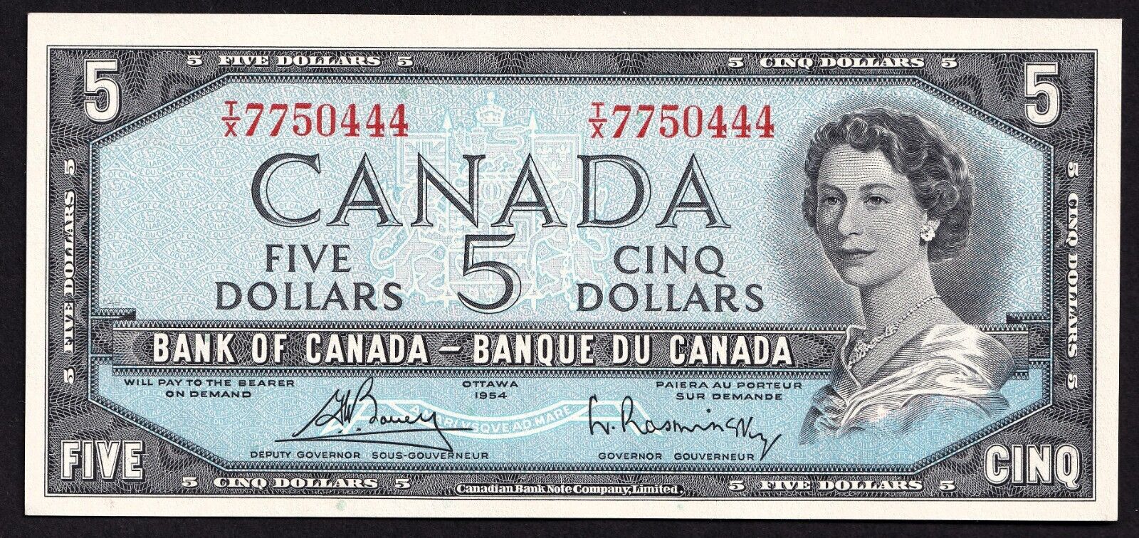 Canada 1954 $5 Five Dollar Banknote Bouey - Rasminsky Beautiful Colour T/X