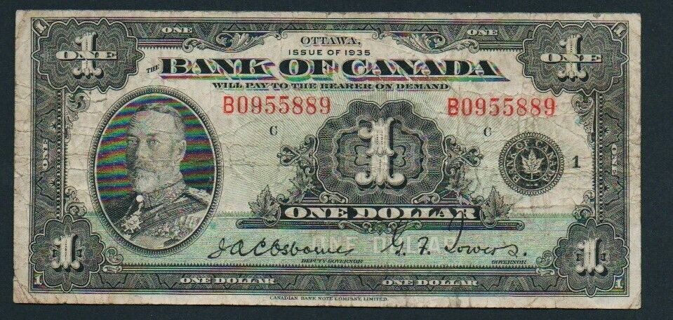 1935 Bank of Canada $1 - Series B - Canada’s First Banknote Series Very Nice