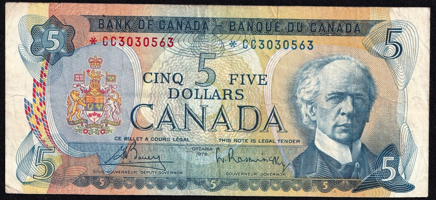 Canada 1972 $5 Five Dollar Banknote Bouey - Rasminsky Replacement *CC 3030563