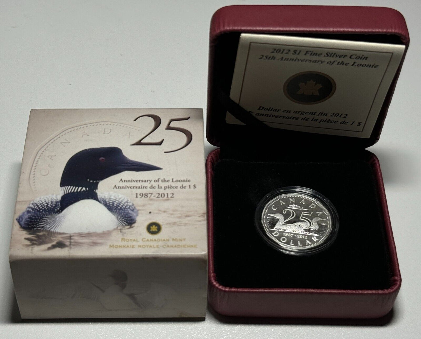 2012 Canada $1 Fine Silver Coin - 25th Anniversary of the Loonie - Complete