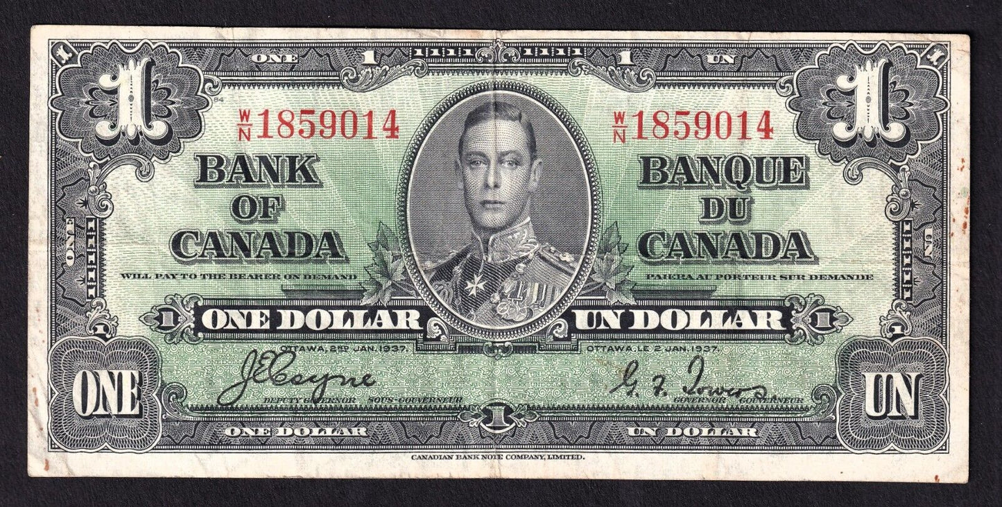 Canada 1937 $1 One Dollar Banknote Coyne - Towers W/N 1859014