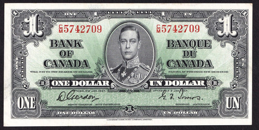 Canada 1937 $1 One Dollar Banknote Gordon - Towers C/M 5742709