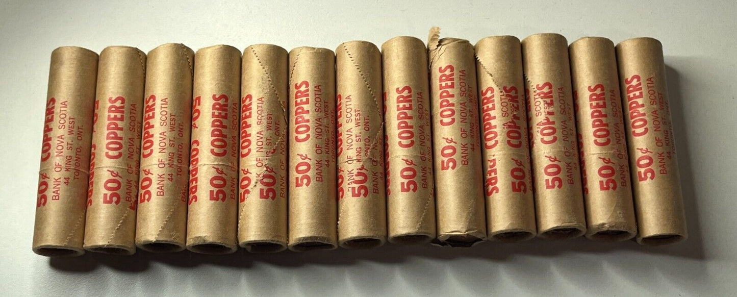 1969 Mint Sealed Roll Bank Of Nova Scotia 50 Uncirculated Canada Pennies