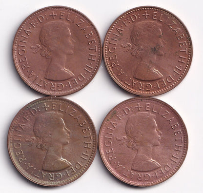 Lot Of 4 1962 Australian Decimal Coin 1/2 Half Pennies Strong Red Details