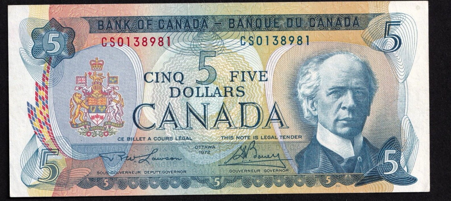 Canada 1972 $5 Five Dollar Banknote Lawson-Bouey Beautiful Colour CS 0138981